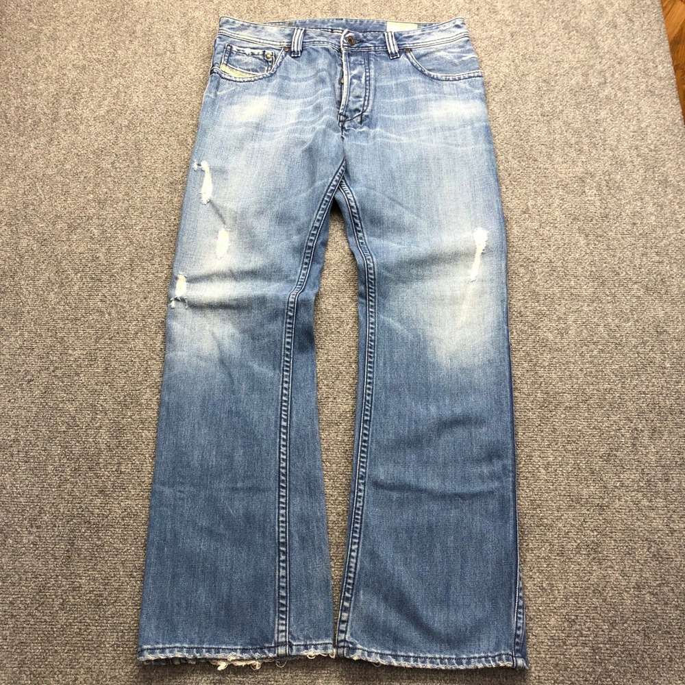 Diesel Zaf Special Jeans Mens 33x32 Wash 0089X Distressed Bootcut Blue Denim
